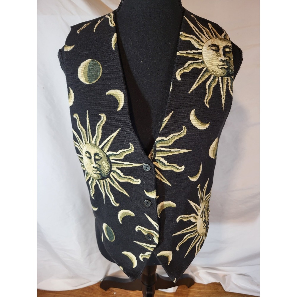 Vintage‎ Celestial Sun & Moon Tapestry Vest Whimsigoth Ethereal Gothic Witchy S